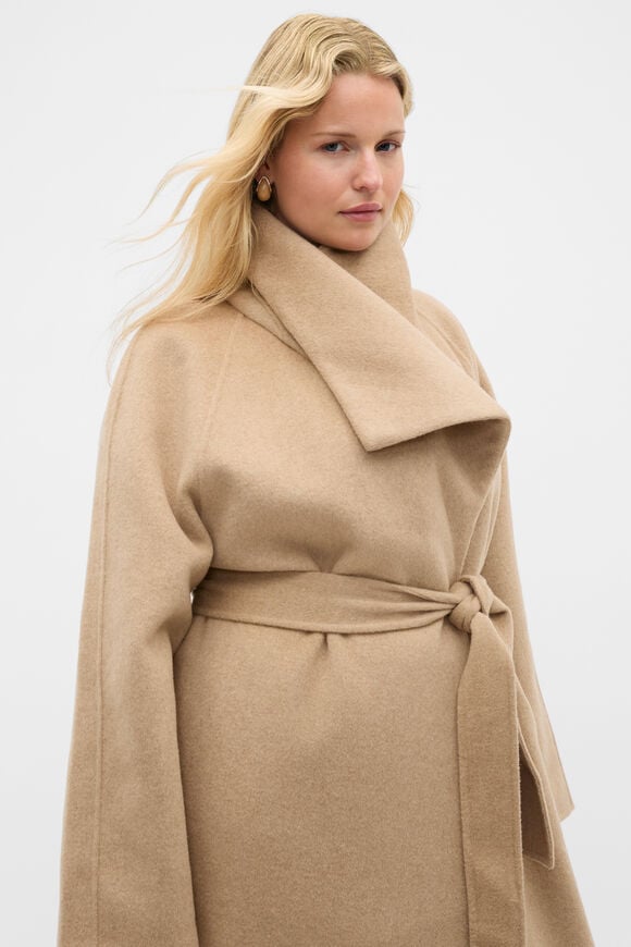 Wool Blend Waterfall Coat  Sandstone Marle  hi-res