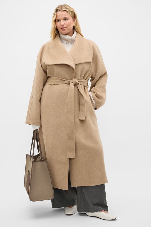 Wool Blend Waterfall Coat  Sandstone Marle  hi-res
