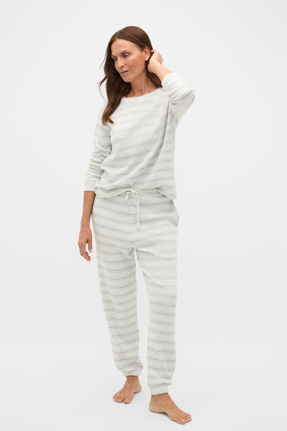 Waffle Top and Pant PJ Set  Cream Grey Marle
