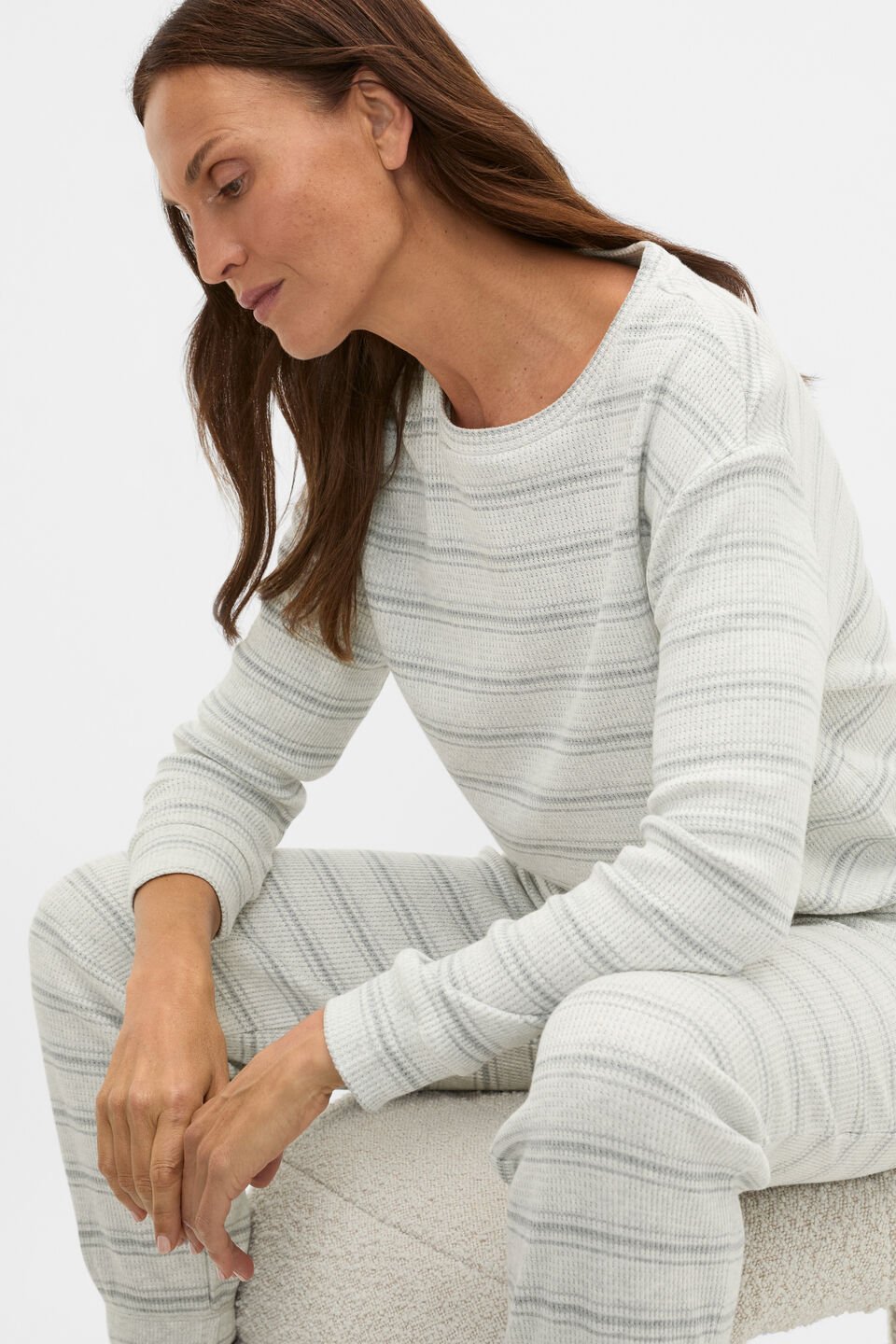 Waffle Top and Pant PJ Set  Cream Grey Marle