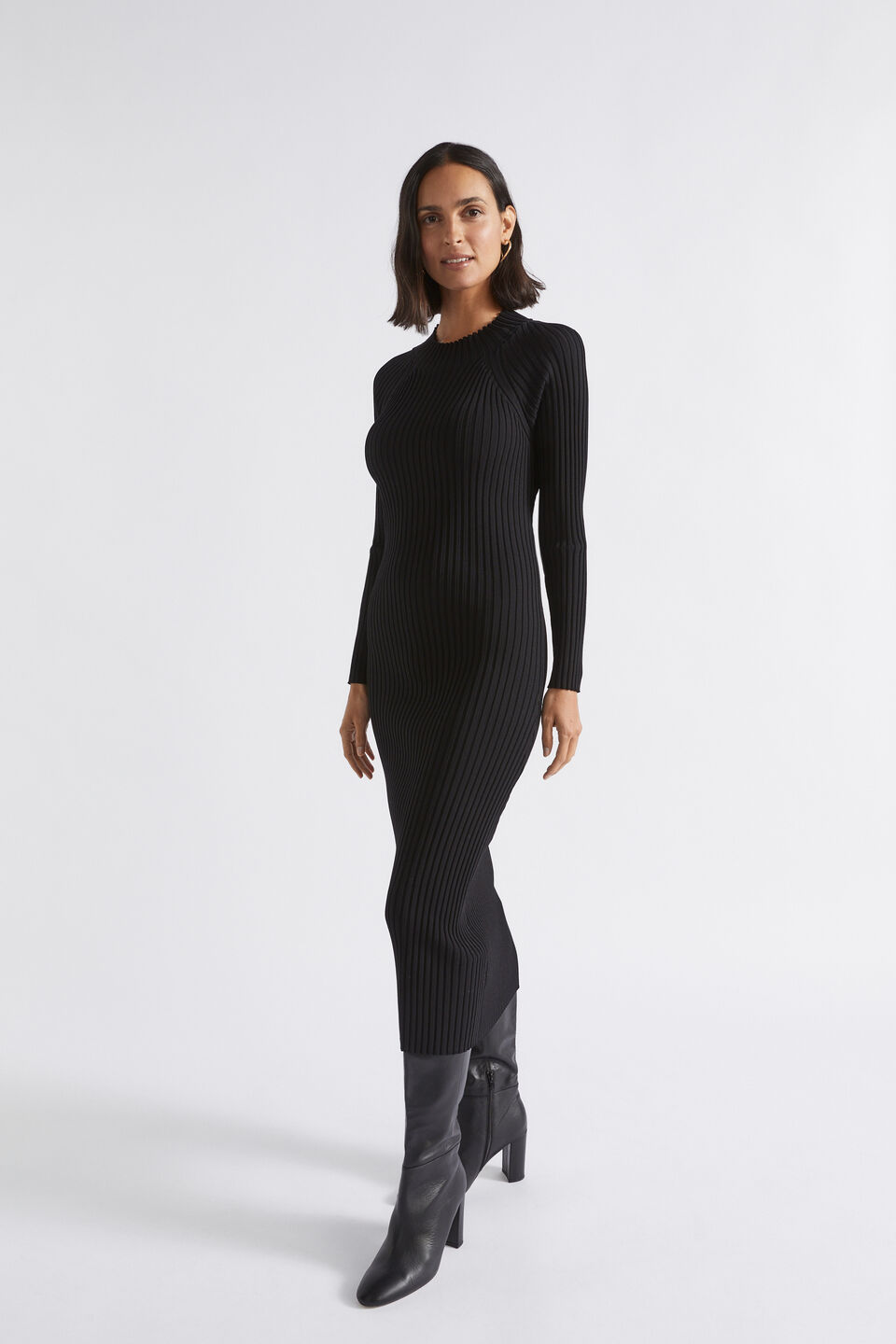 Rib Twist Back Knit Dress  Black