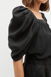 Square Neck Gathered Sleeve Top  Black  hi-res