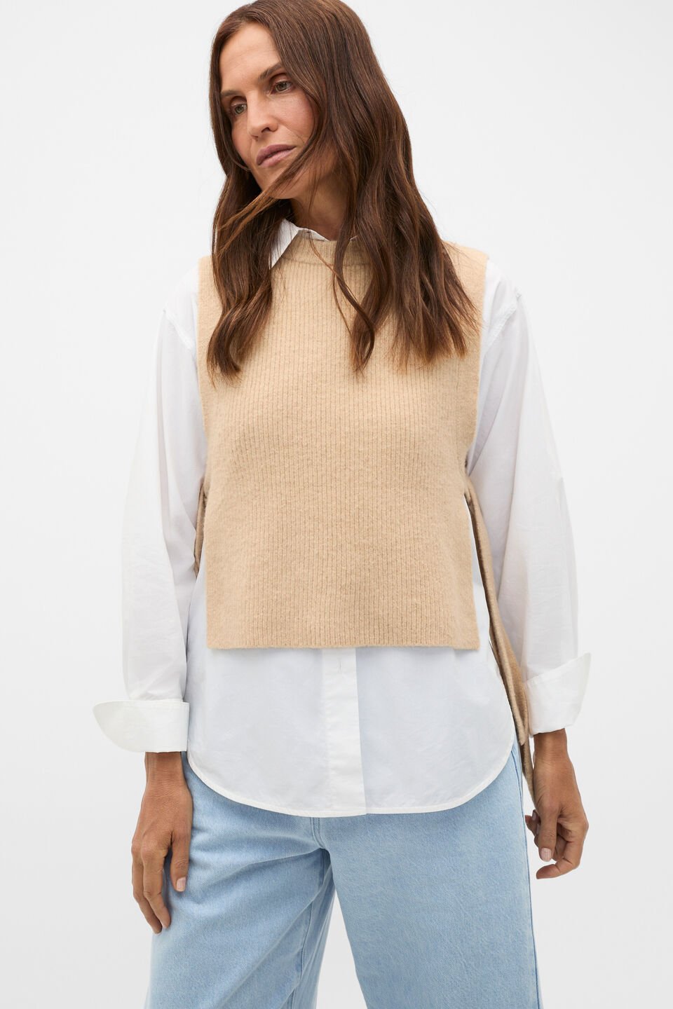 Tie Detail Collar Bib  Sandstone Marle