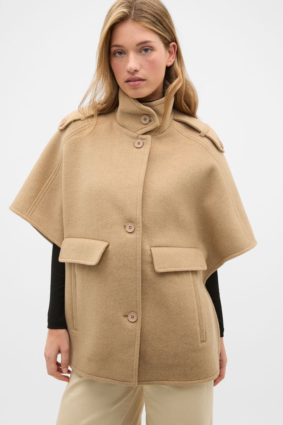 Wool Trench Cape  Sandstone