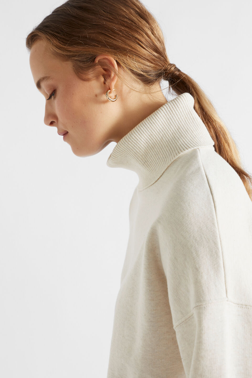 Roll Neck Terry Sweat  Vanilla Cream Marle