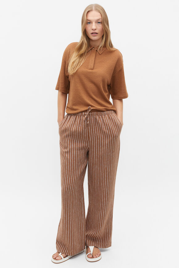 Core Linen Wide Leg Tie Pant  Cinnamon Spice Stripe  hi-res