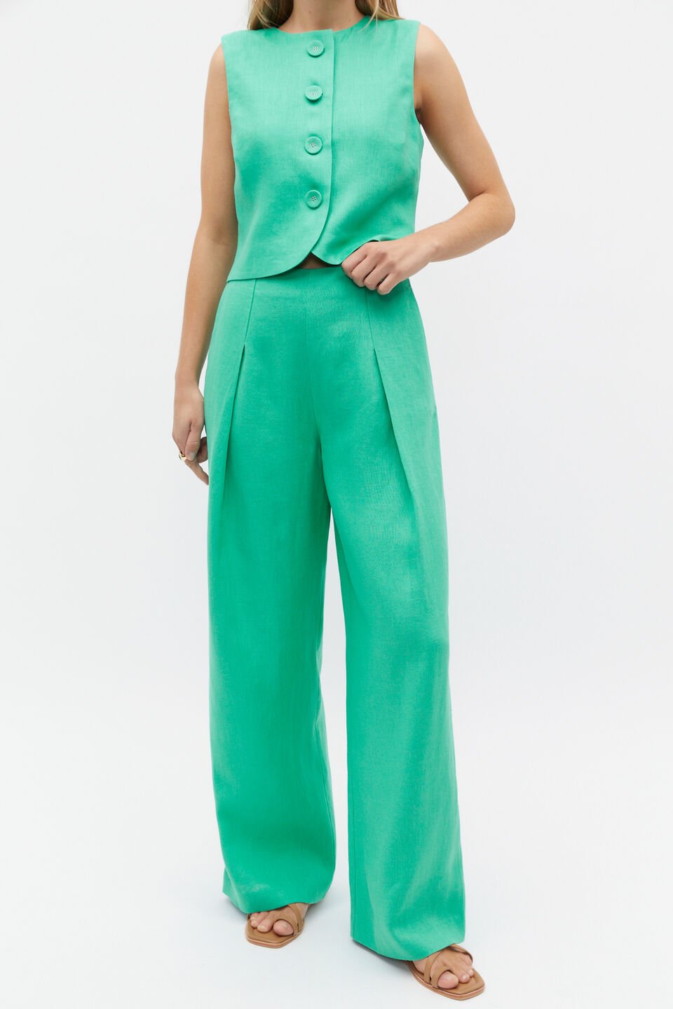 Linen Pleat Front Trouser  Deep Emerald