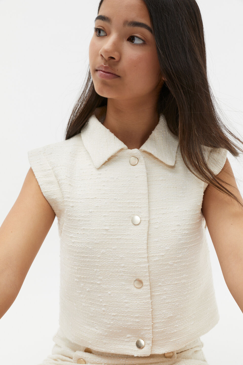 Boucle Button Top  Marshmallow