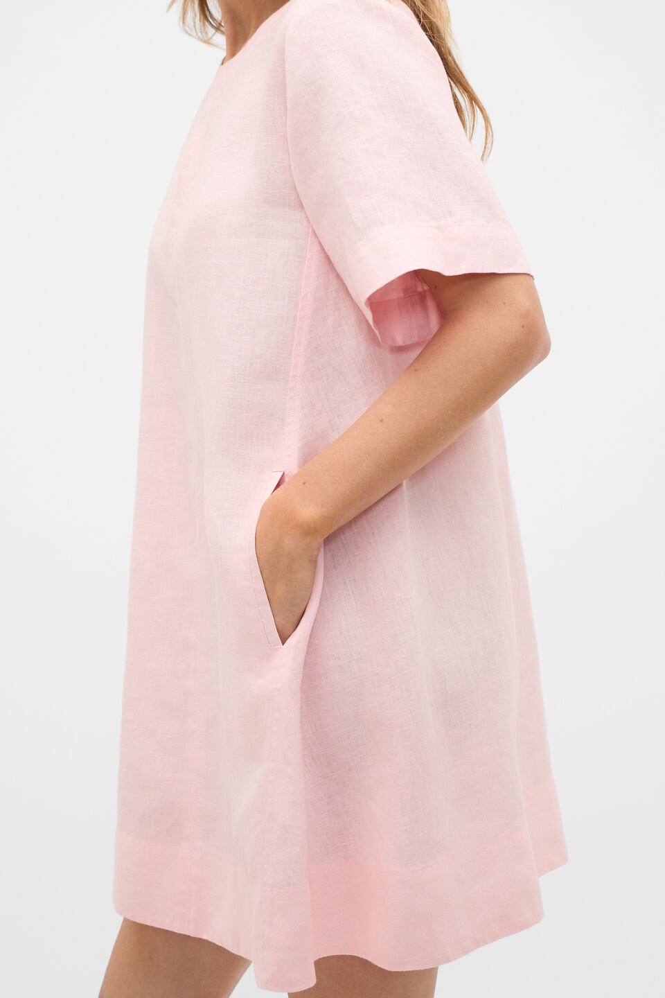 Linen Short Sleeve Mini Dress  Pale Blossom