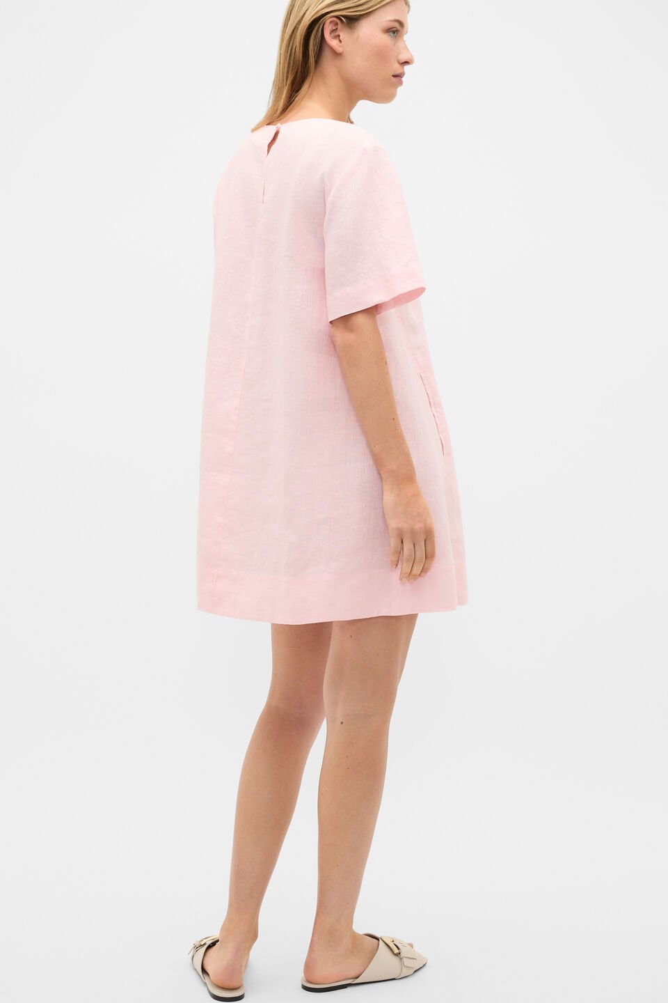 Linen Short Sleeve Mini Dress  Pale Blossom