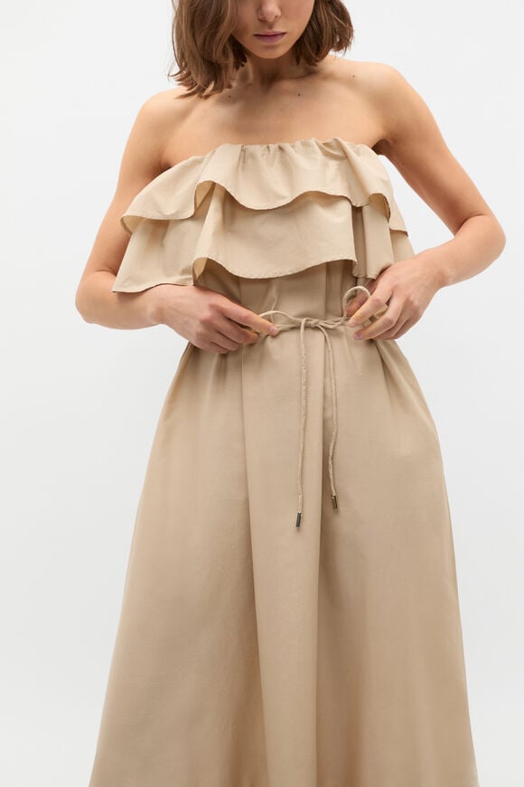 Voile Strapless Ruffle Maxi Dress  Iced Latte  hi-res