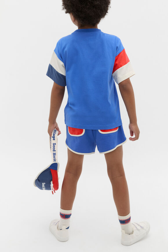 Panelled Retro Logo Tee  Azure Blue  hi-res