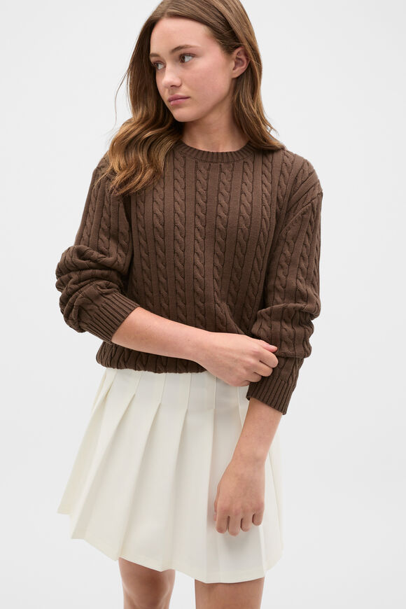 Relaxed Cable Knit Sweater  Chocolate  hi-res