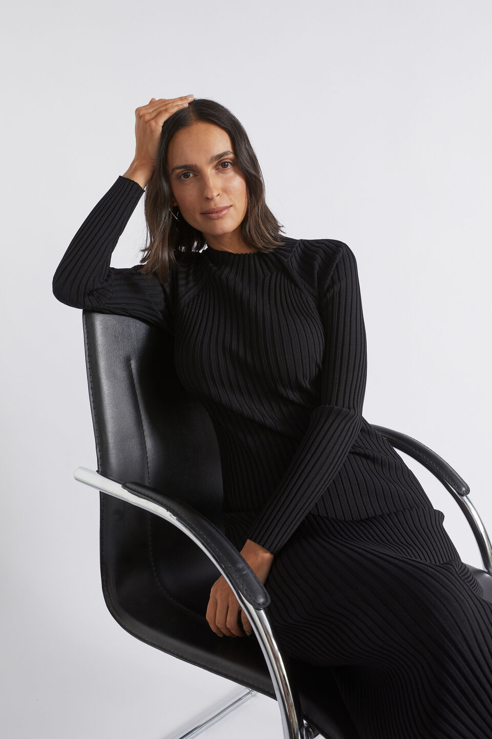 Rib Twist Back Knit Dress  Black