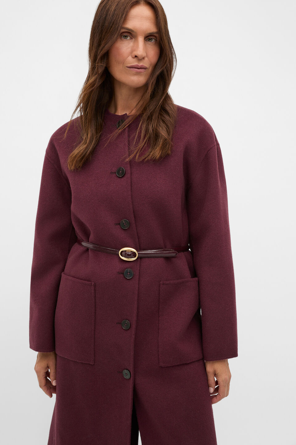 Carmen Oval Buckle Belt  Plum Red Patent