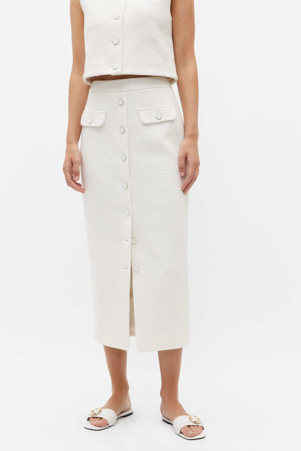 Boucle Pencil Skirt  Cloud Cream