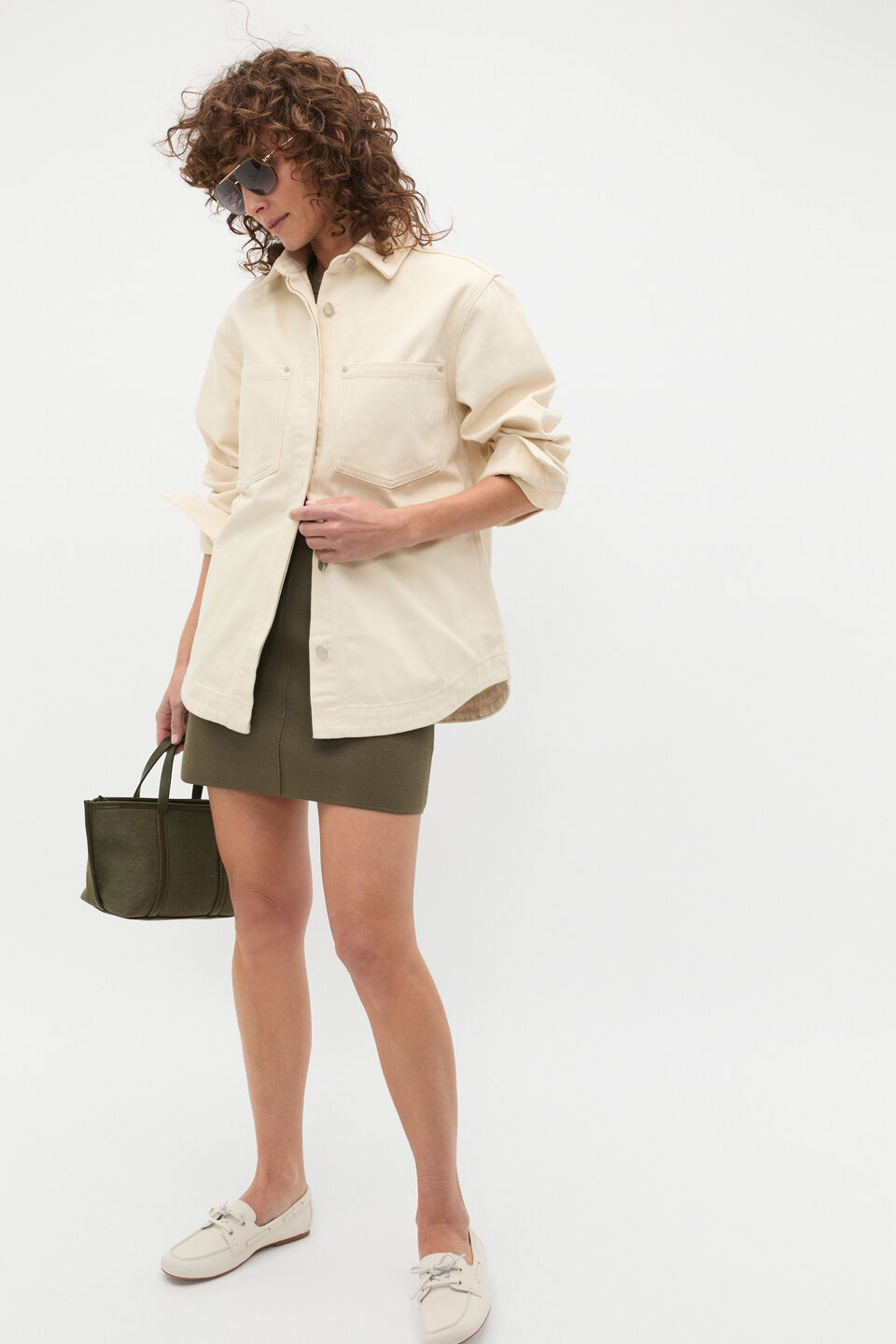 Crepe Knit Seam Detail Skirt  Olive Leaf