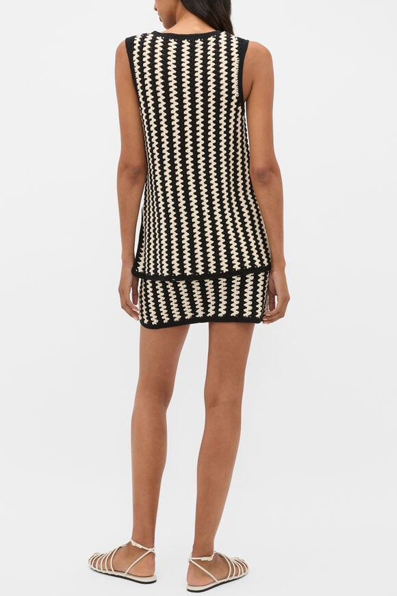 Linear Crochet Tunic Top  Cream Black  hi-res