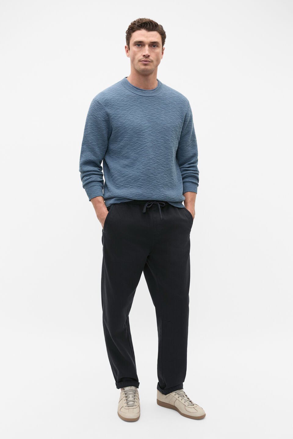Slub Yarn Crew Neck Knit  Storm Blue