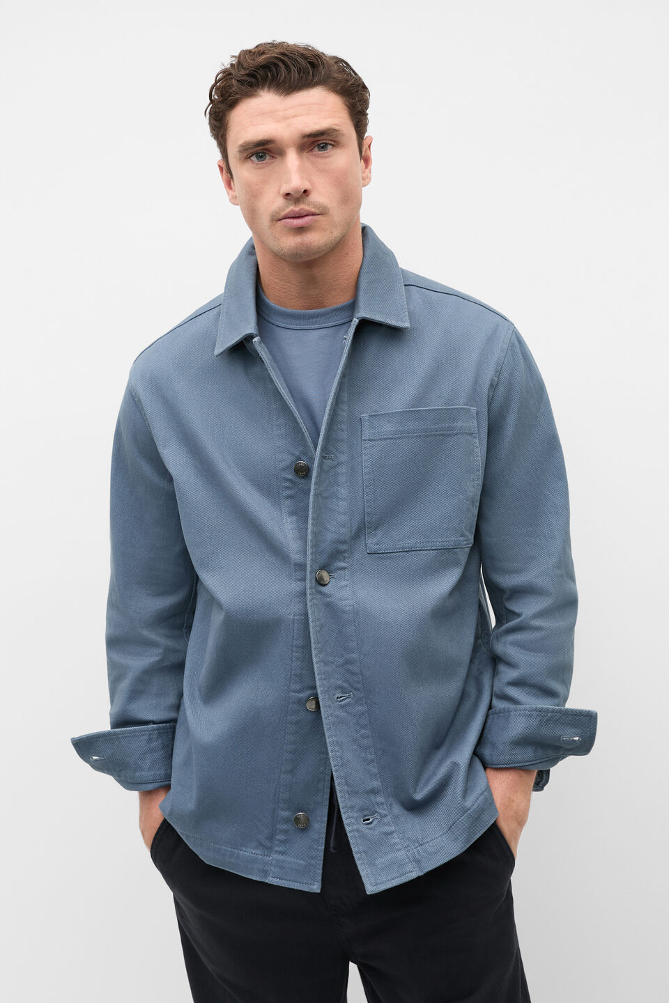 Garment Dyed Twill Overshirt  Storm Blue