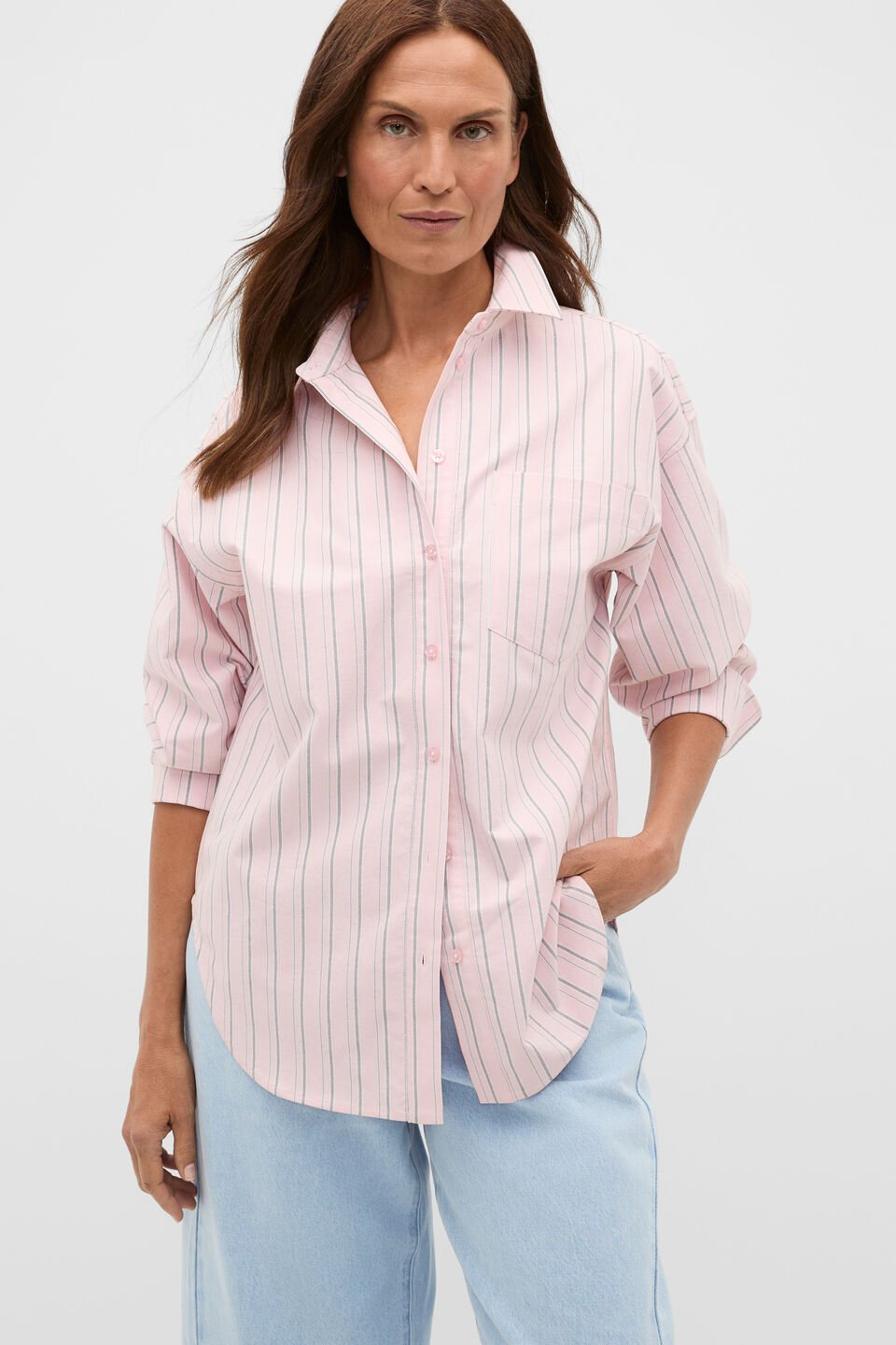 Cotton Relaxed Shirt  Pale Blossom Stripe