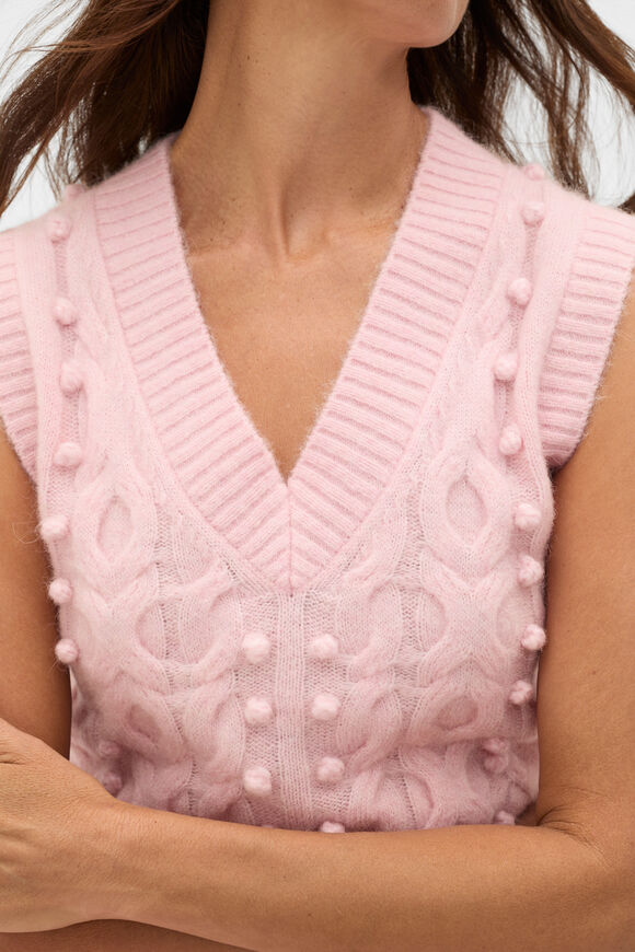 Pom Pom Cable Knit Vest  Pale Blossom Marle  hi-res