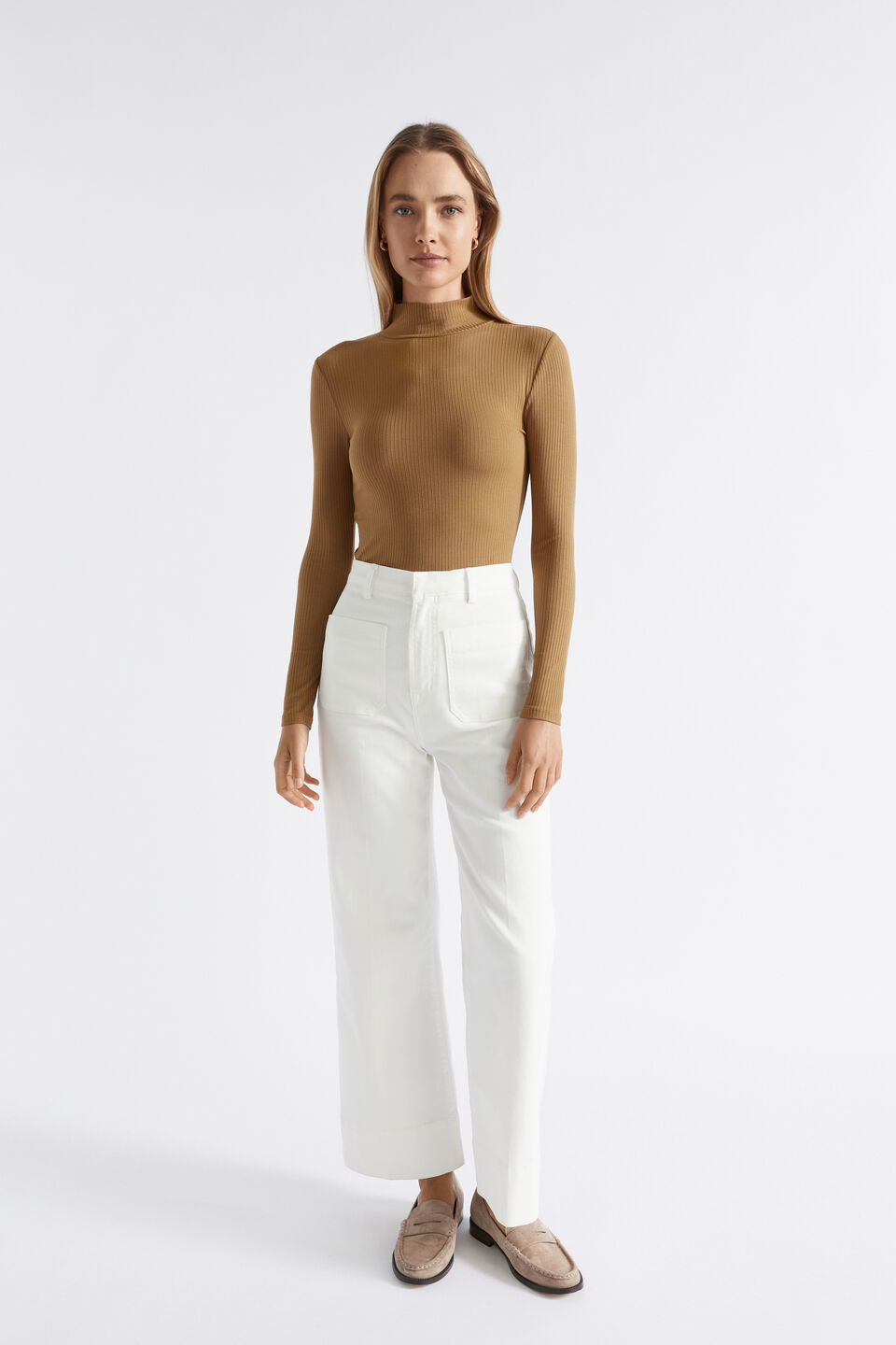 Core Rib Mock Neck Top  Deep Brass