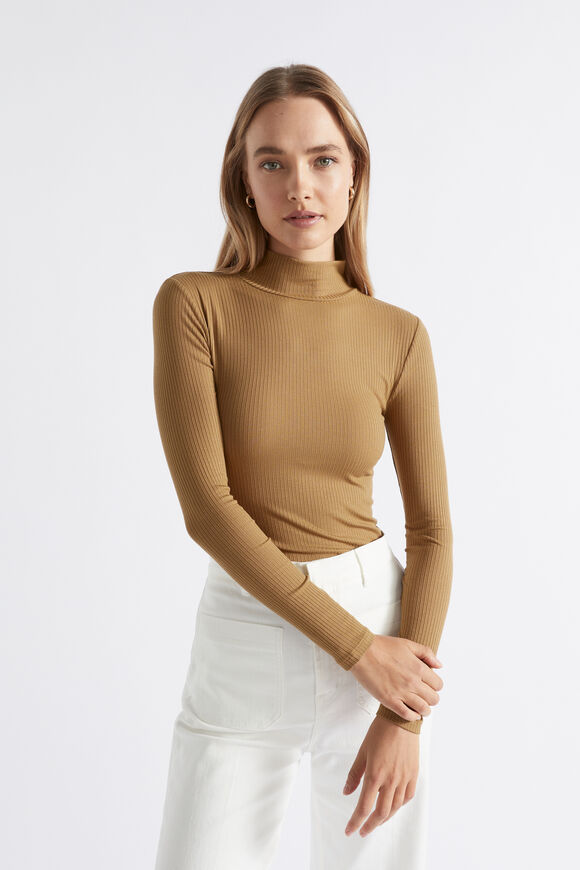 Core Rib Mock Neck Top  Deep Brass  hi-res