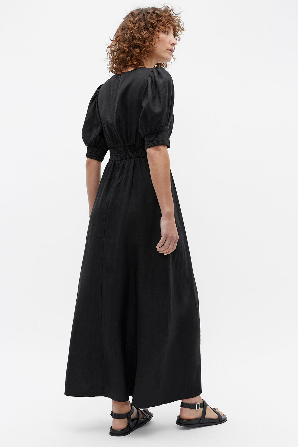 Linen Twist Front Midi Dress  Black