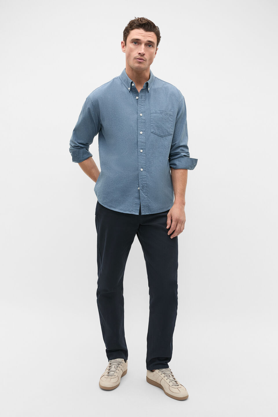 Relaxed Fit Brushed Cotton Shirt  Storm Blue