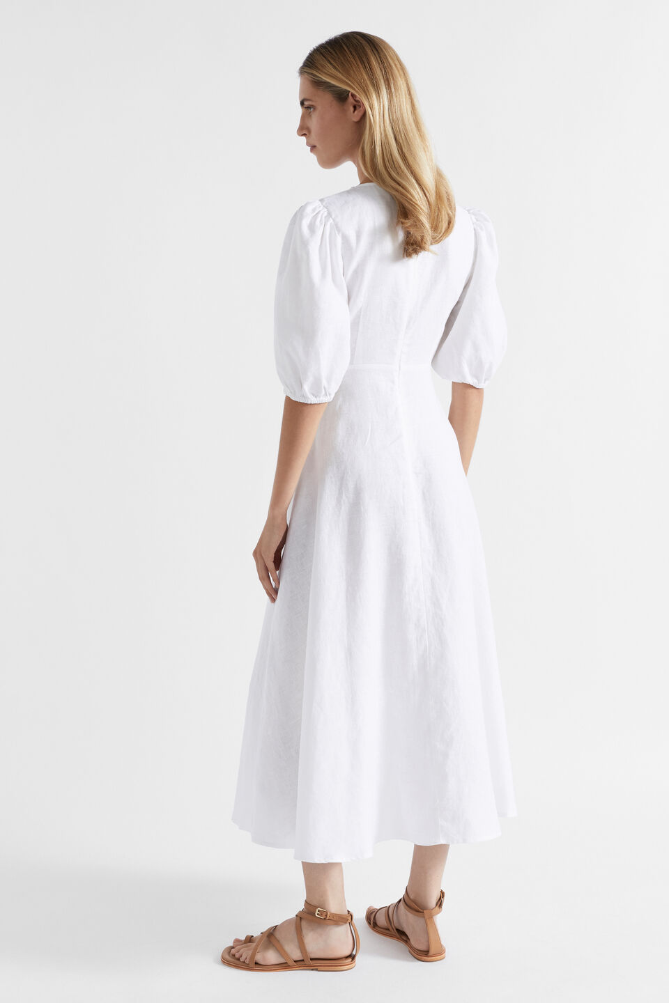 Linen Drawstring Slip Dress  Whisper White