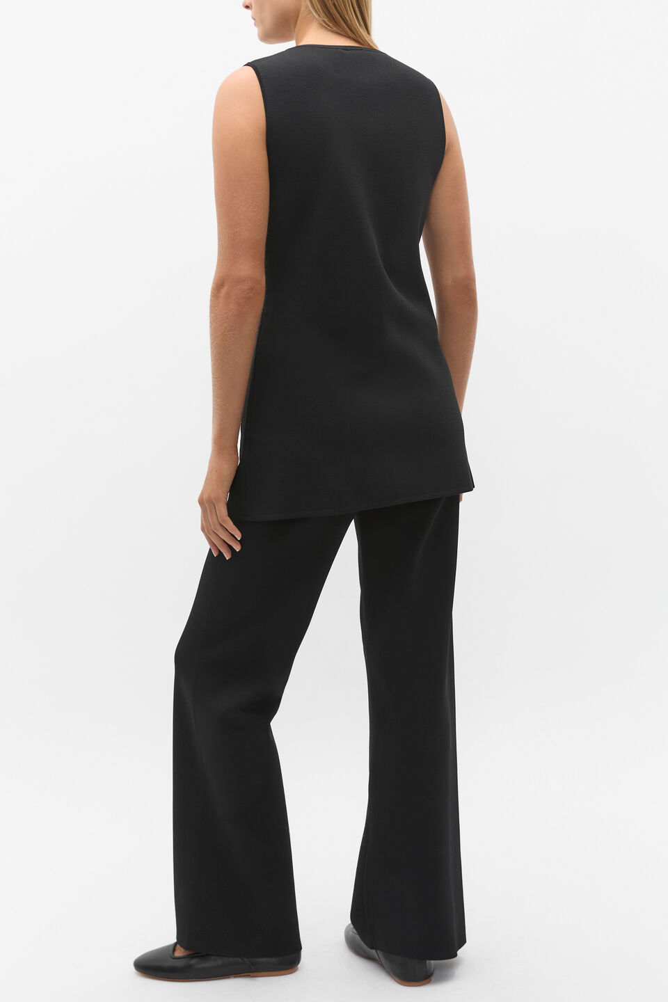 Longline Boat Neck Knit Vest  Black