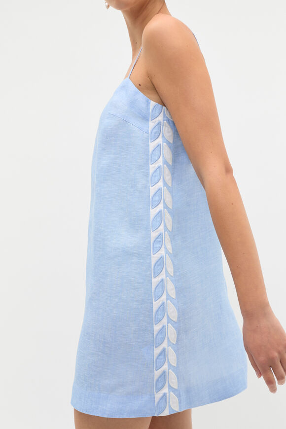 Motif Trim Mini Dress  Cornflower Blue Crossdye  hi-res