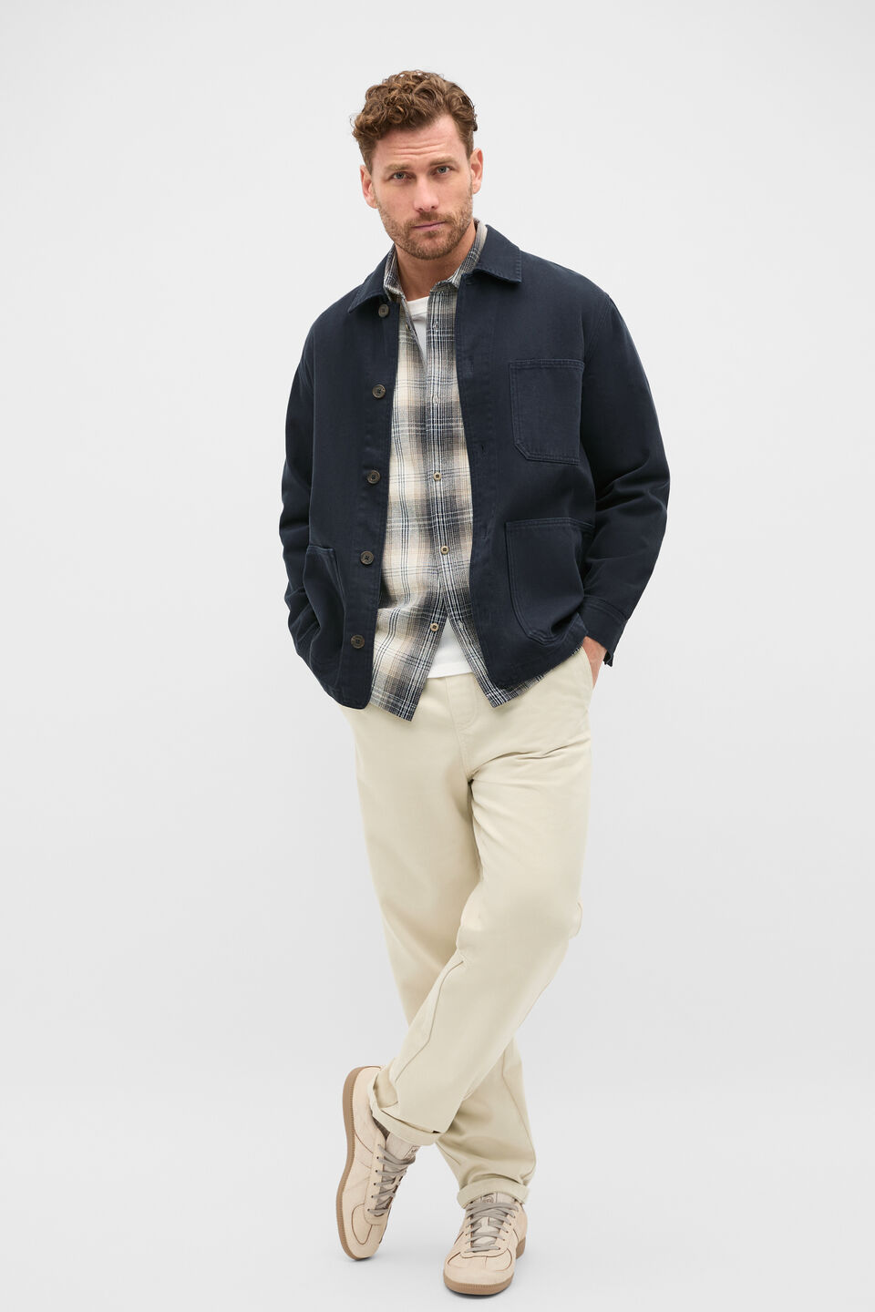 Long Sleeve Cotton Check Shirt  Taupe Check