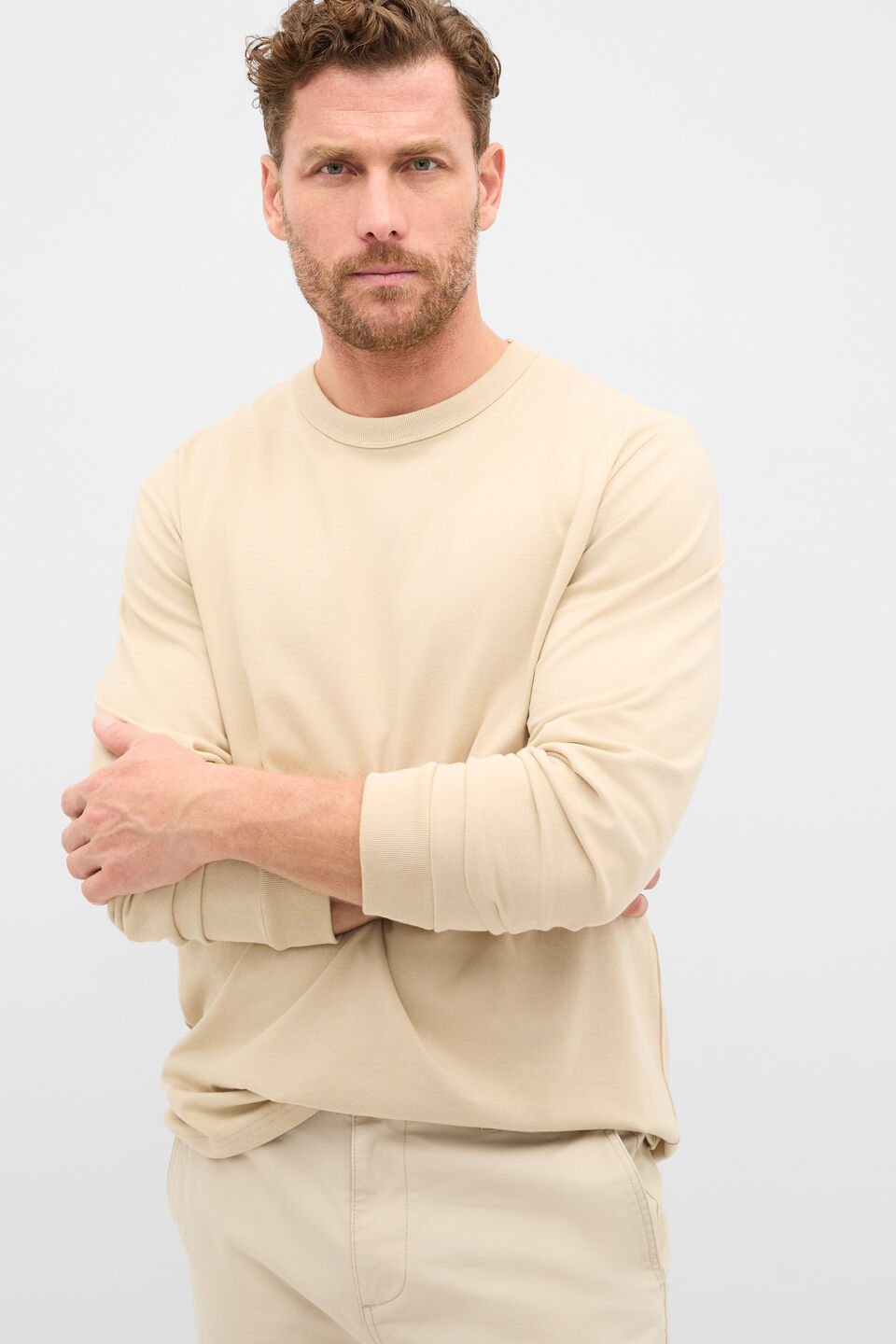 Long Sleeve Crew Neck Tee  Cool Stone