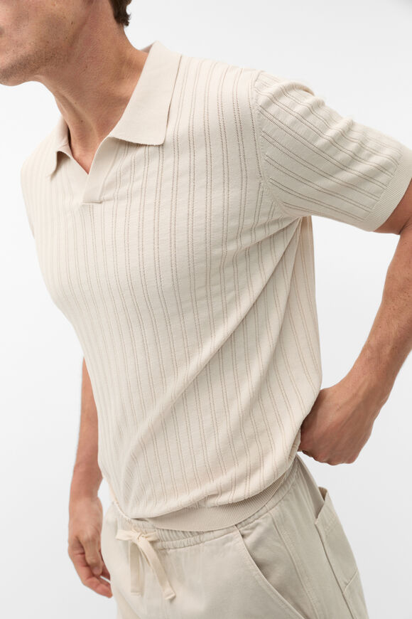 Stripe Cotton Knit Polo  Pebble  hi-res