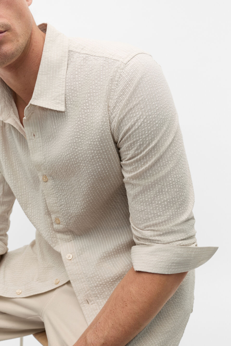 Seersucker Stripe Shirt  Cool Stone