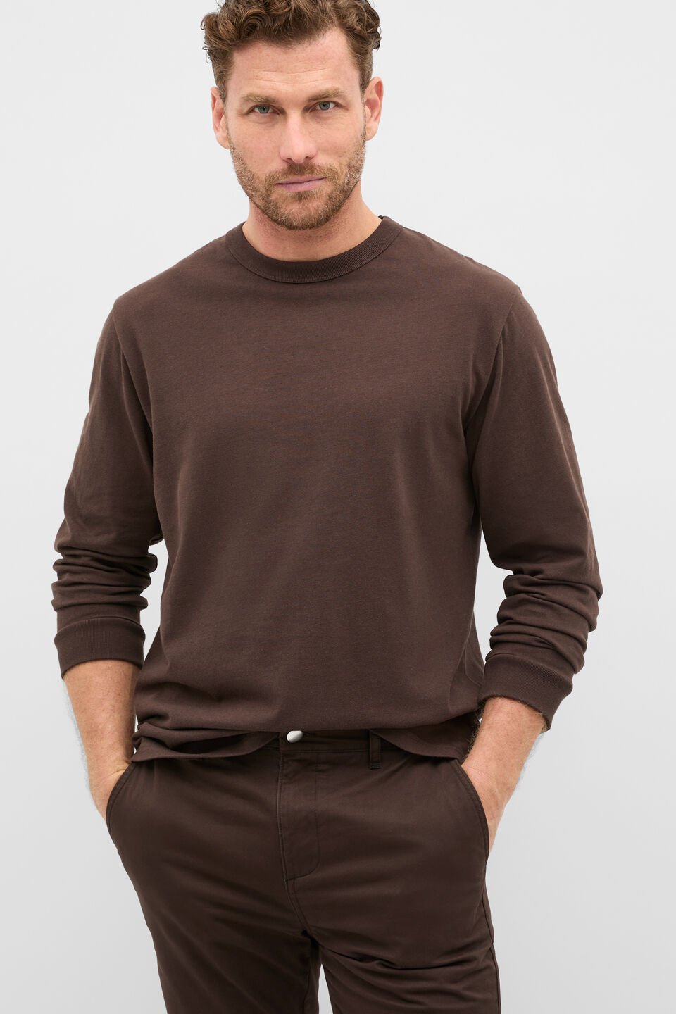 Long Sleeve Crew Neck Tee  Dark Chocolate