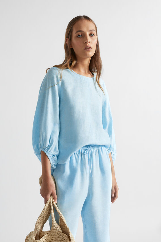 Core Linen Balloon Sleeve Top  Shimmer Blue Crossdye  hi-res