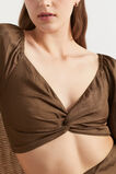 Satin Twist Front Crop Top  Pecan Brown  hi-res