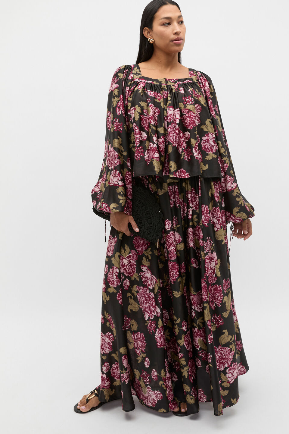 Silk Floral Square Neck Blouse  Floral Multi