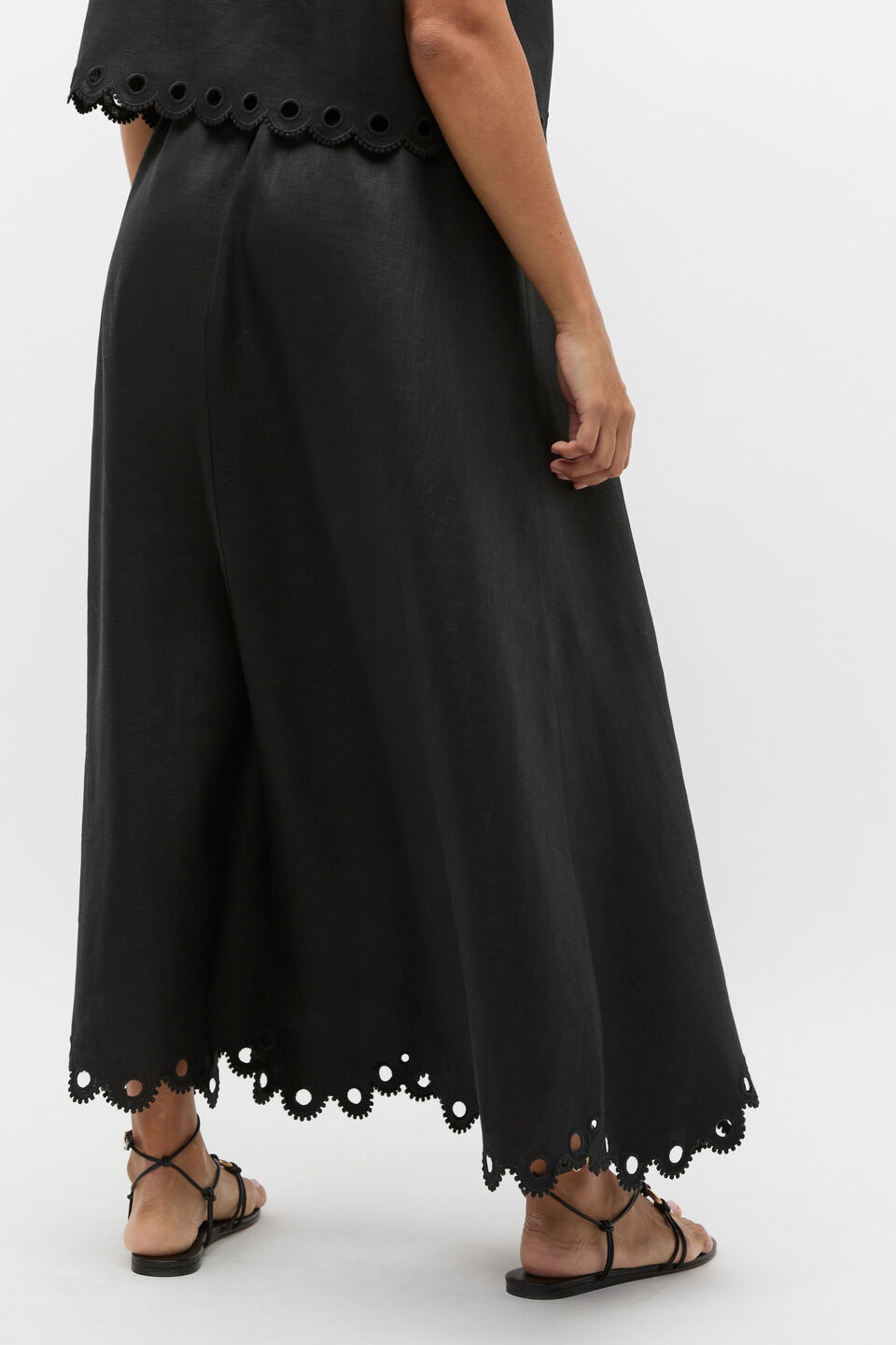 Linen Embroidered Skirt  Black