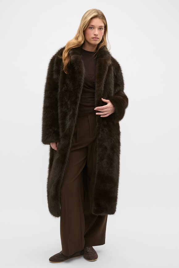 Maxi Faux Fur Coat  Coffee Bean  hi-res