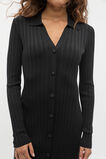 Crepe Ribbed Polo Midi Dress  Black  hi-res