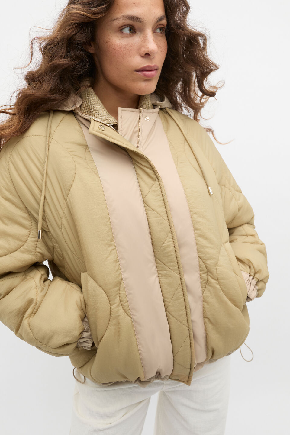 Colour Block Puffer Jacket  Cashew Multi