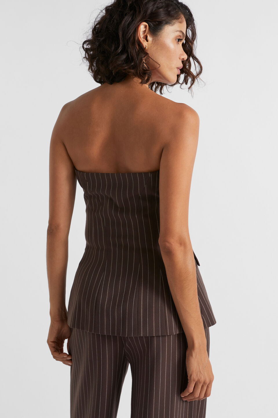 Tailored Longline Bodice  Dark Espresso Pinstripe