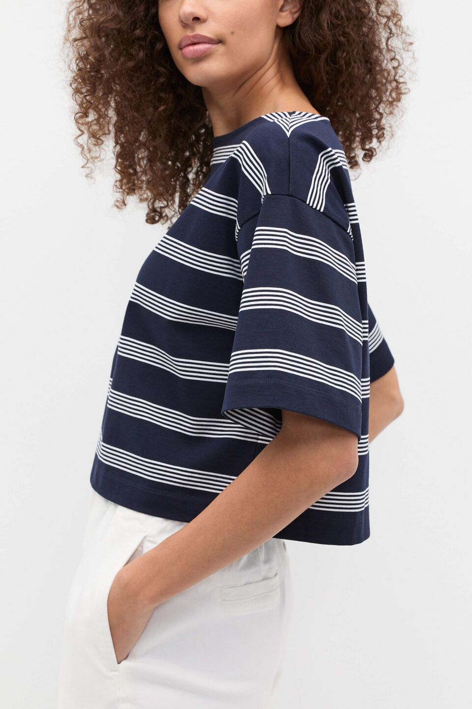Boxy Boat Neck Tee  Twilight Blue Stripe