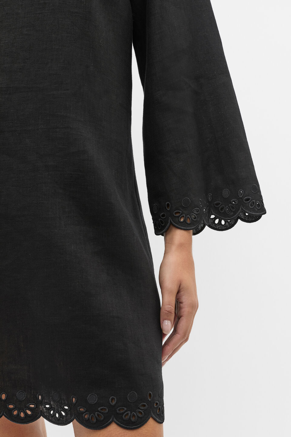 Scallop Broderie Mini Dress  Black