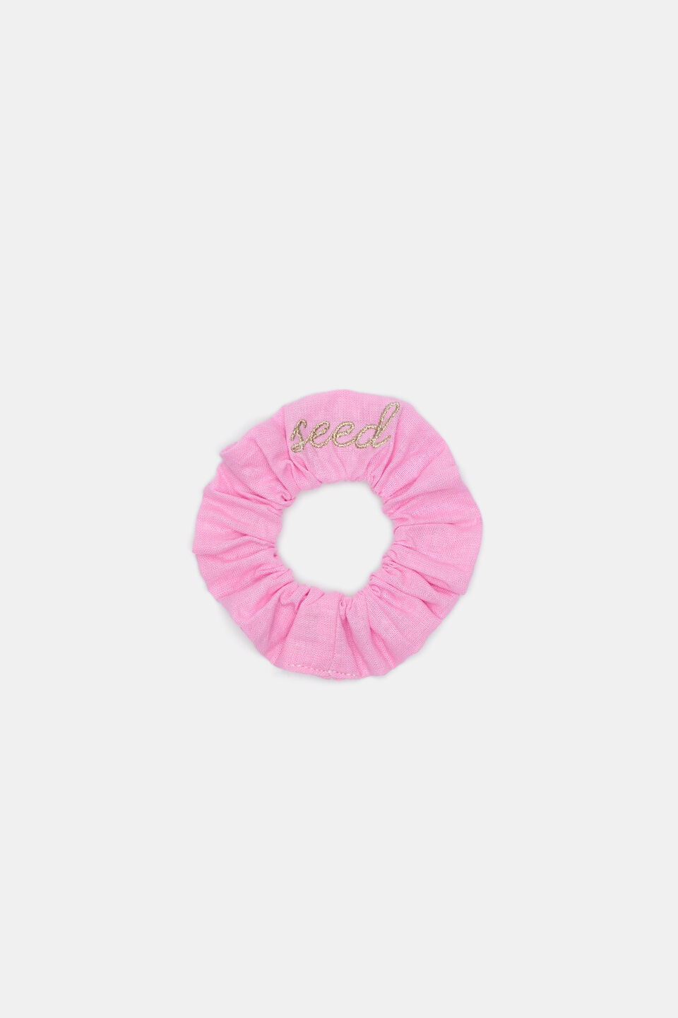 Seed Embroidered Scrunchie  Candy Pink