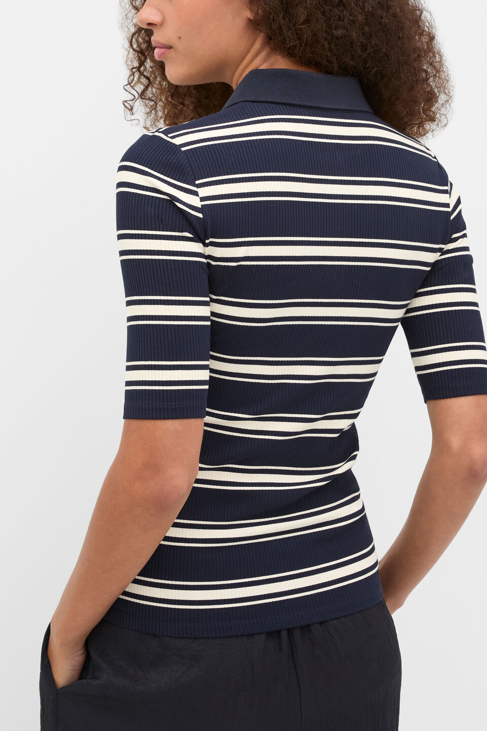 Variegated Rib Polo Top  Twilight Blue Stripe